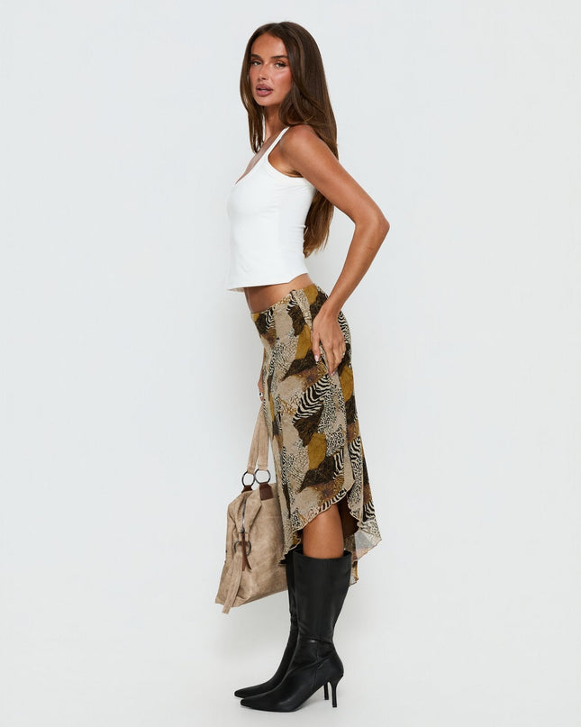 Suella Asymmetrical Midi Skirt Animal Multi