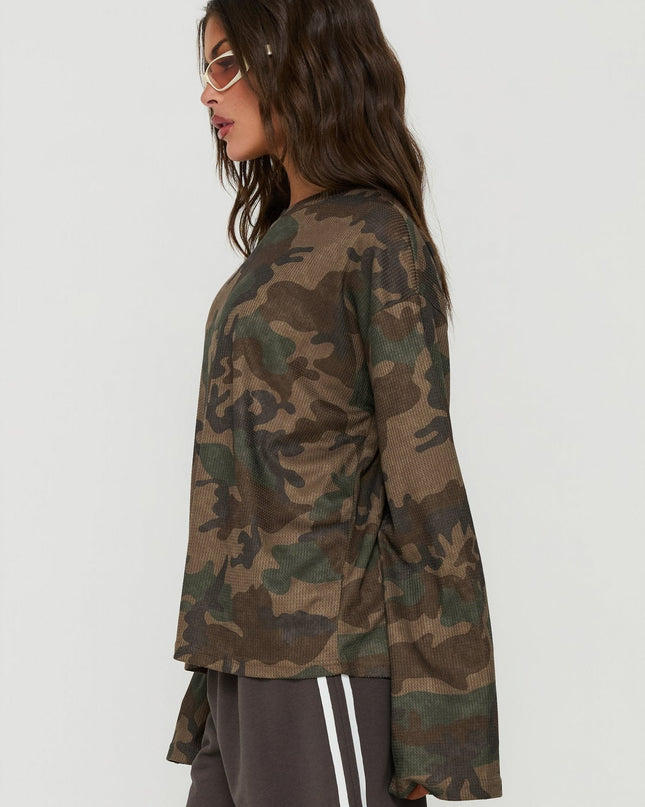 Arlla Waffle Jersey Long Sleeve Top Camo