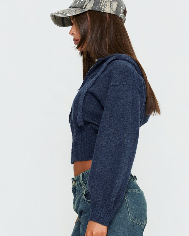 Kieley Zip Through Knit Hoodie Navy