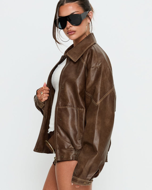 Jaxton Faux Leather Jacket Light Brown