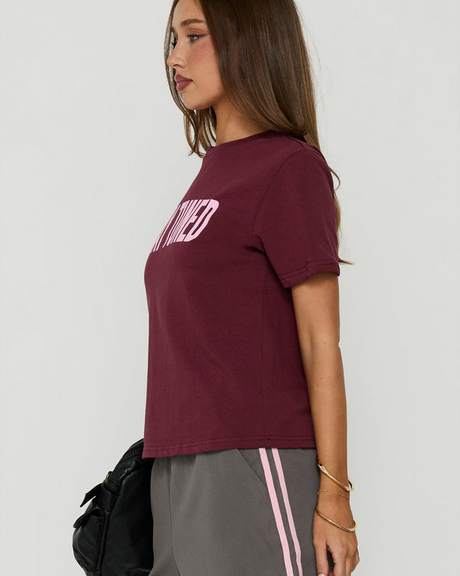 Stay Tuned Graphic Baby Tee Plum