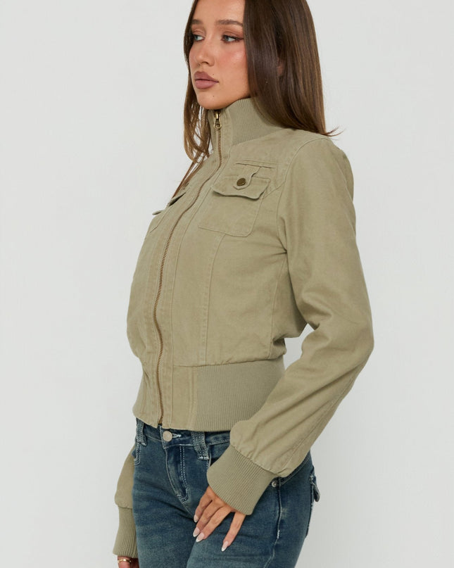 Marykate Funnel Neck Fitted Jacket Khaki