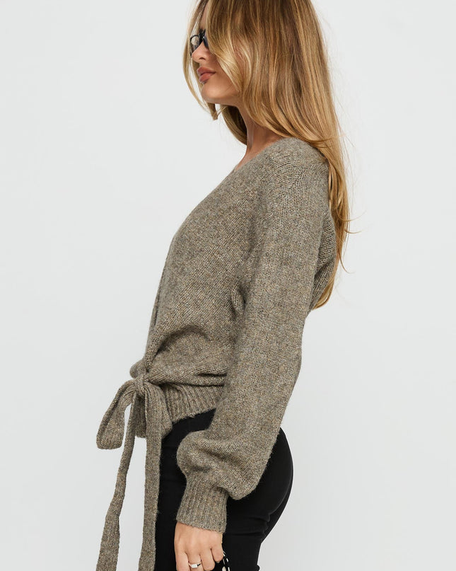 Daelan Wrap Knit Cardigan Brown