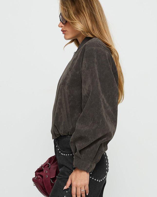 Mastery Faux Suede Bomber Jacket Charcoal