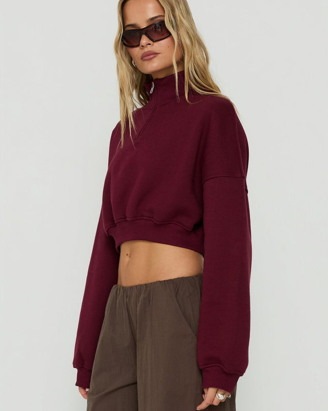 Astridd 3/4 Zip Cropped Jumper Cherry