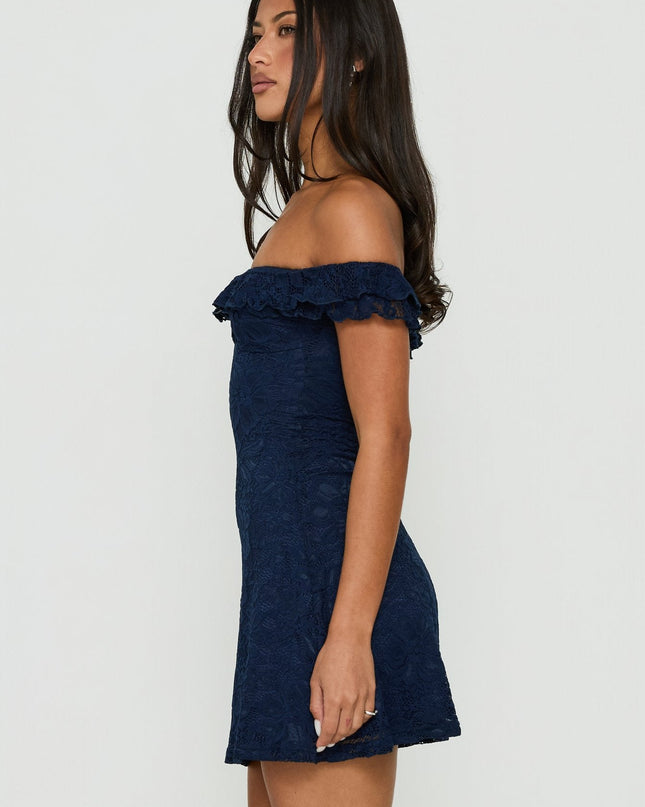 Anabeila Strapless Frill Mini Dress Navy