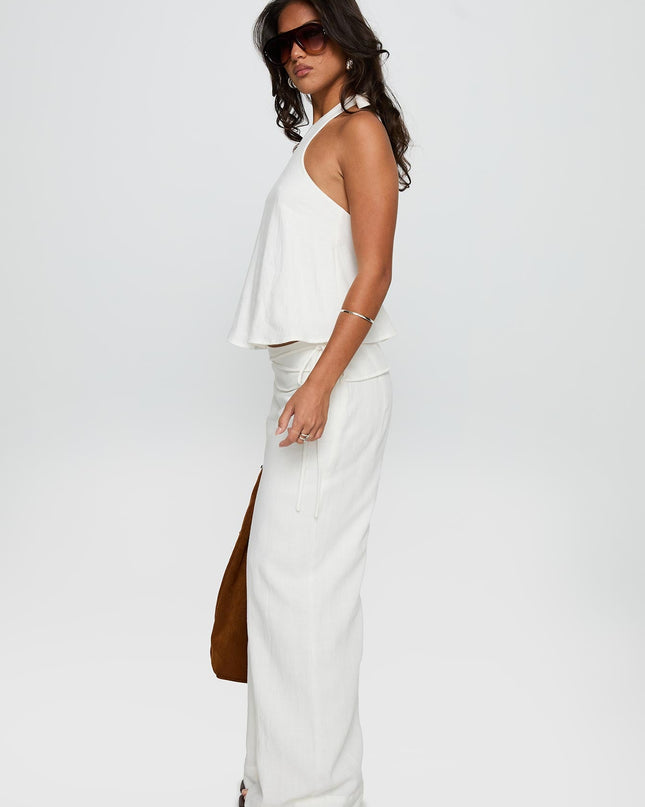 Silver Moon Linen Blend Tie Pants White