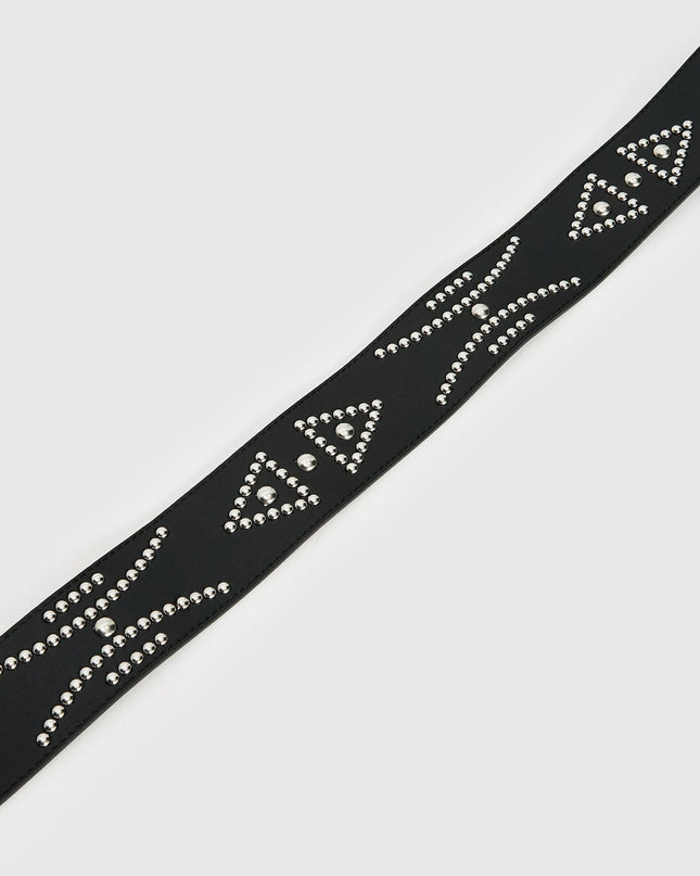Jordynne Studded Faux Leather Belt Black / Silver