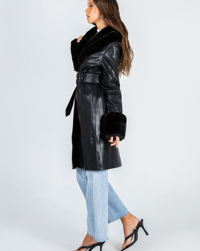 Brooklyn Faux Leather Long Coat Black