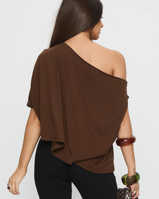 Passerby Asymmetrical Off Shoulder Top Brown