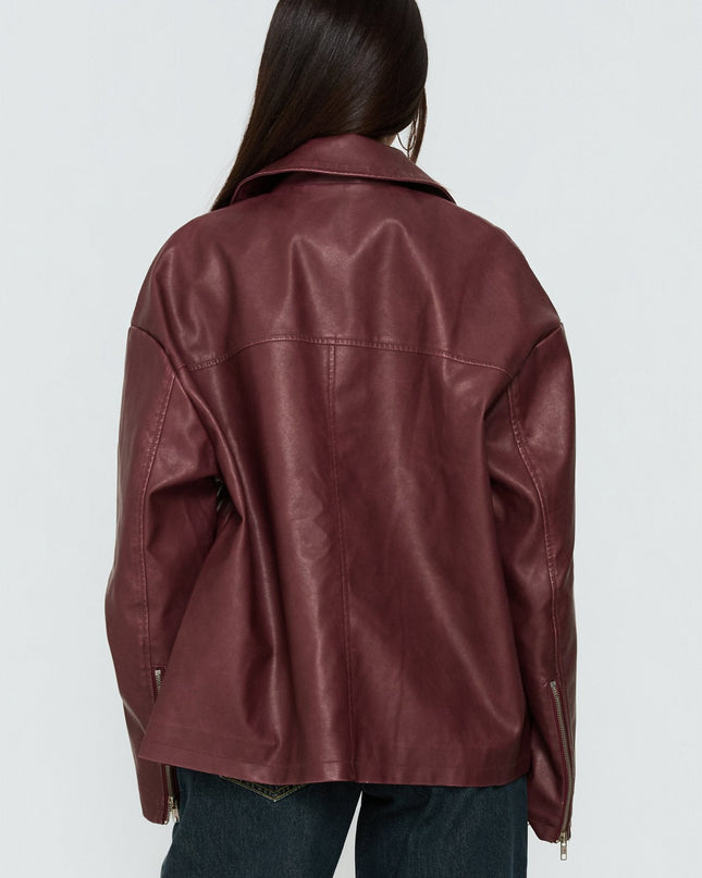 Napoleon Faux Leather Jacket Burgundy