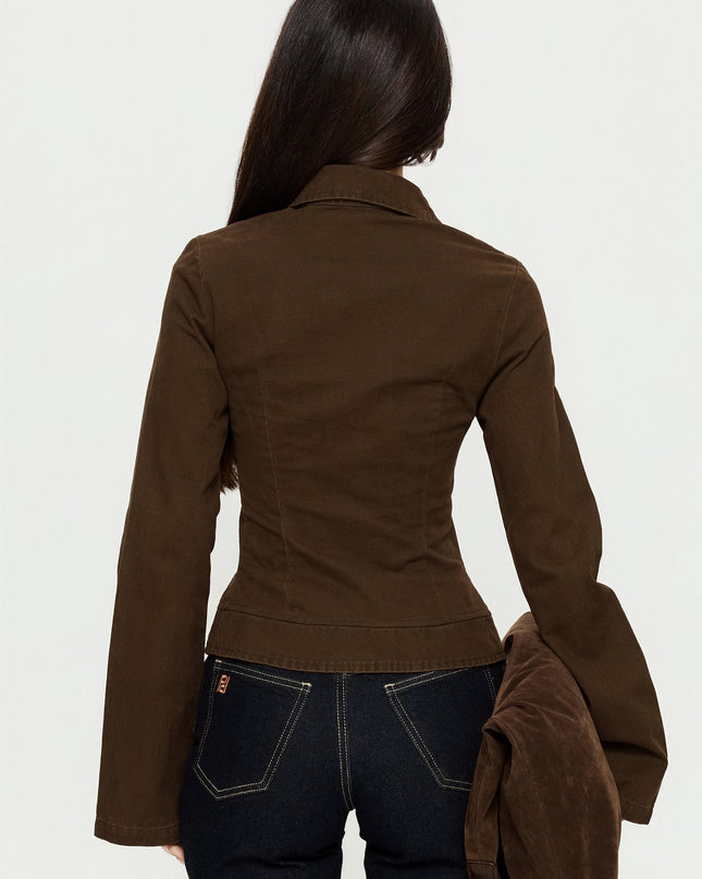 Kelehan Long Sleeve Zip Front Jacket Stonewashed Brown