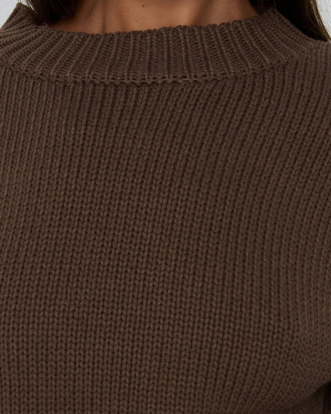Harmony Balloon Sleeve Knit Sweater Dark Brown