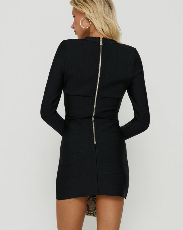 Marllowe Bandage Long Sleeve Mini Dress Black