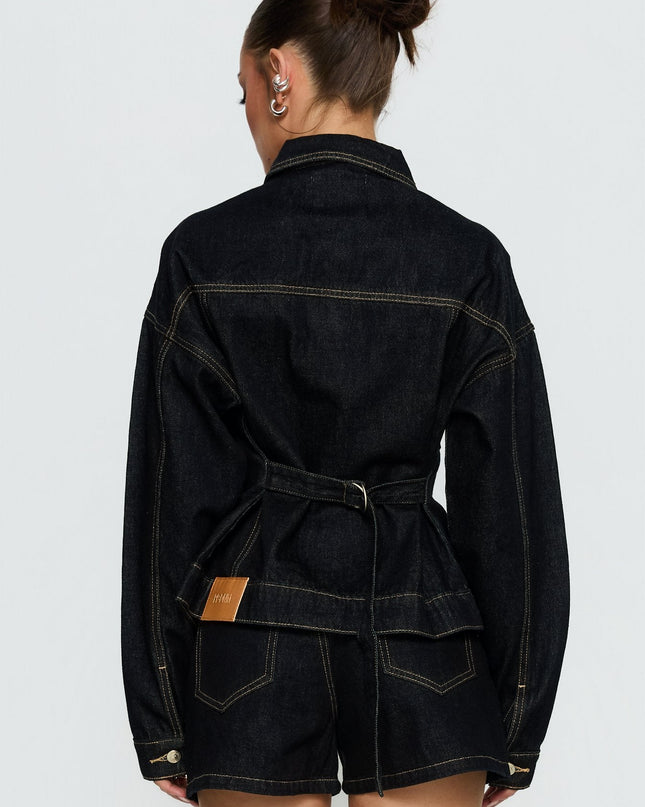 Caresse Cinched Denim Jacket Raw Denim