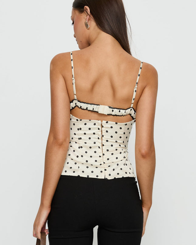 Renaissance Corset Lace Top White Polka Dot