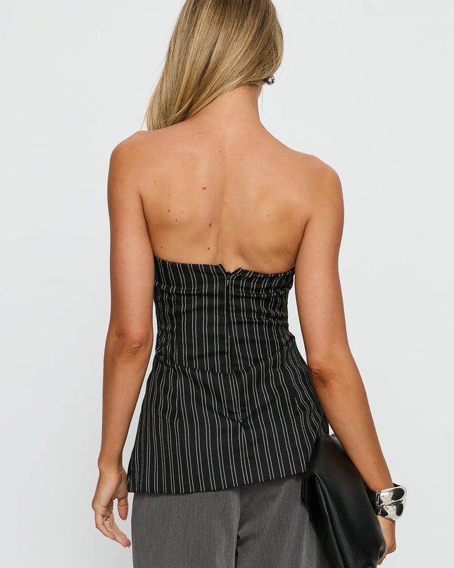 Maralyn Strapless Top Black Pinstripe