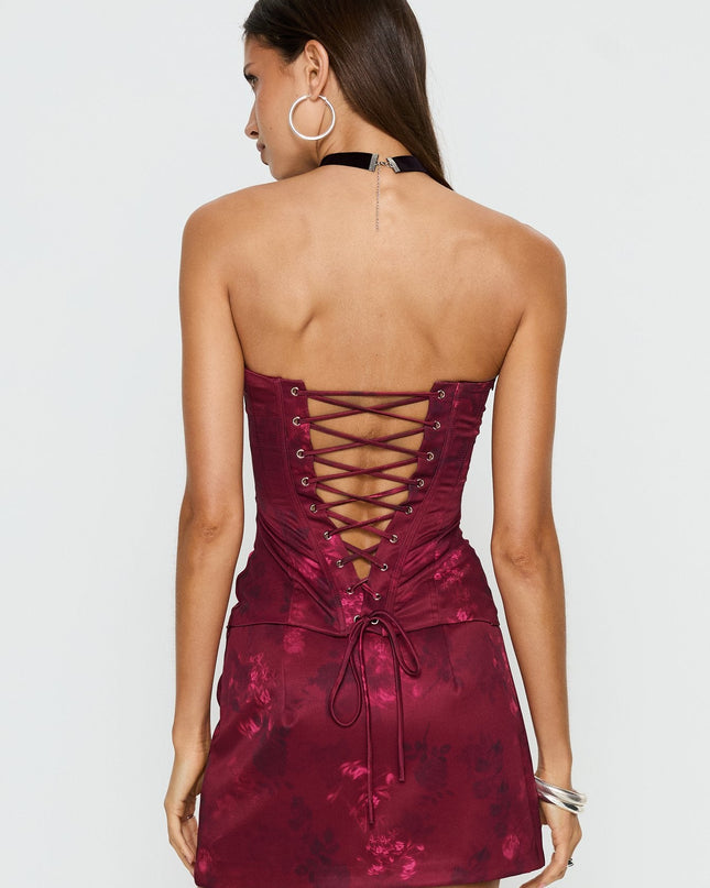 Lovesita Corset Top Red Floral