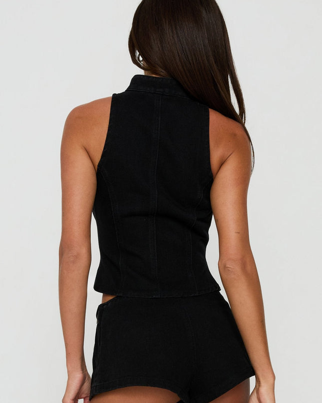 Ashtonn Sleeveless Military Top Black