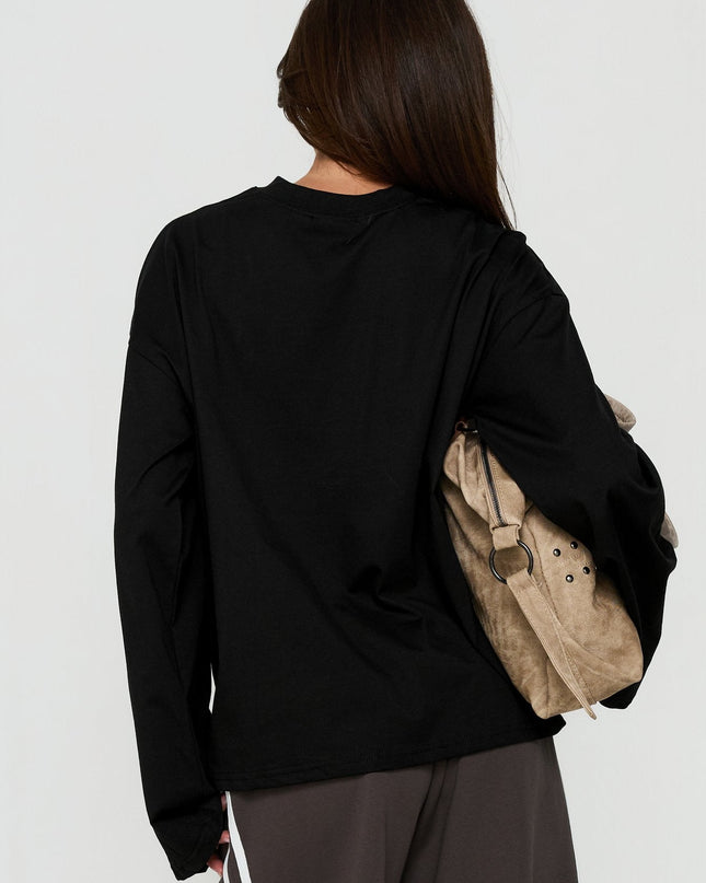 Settle Down Long Sleeve V Neck Top Black