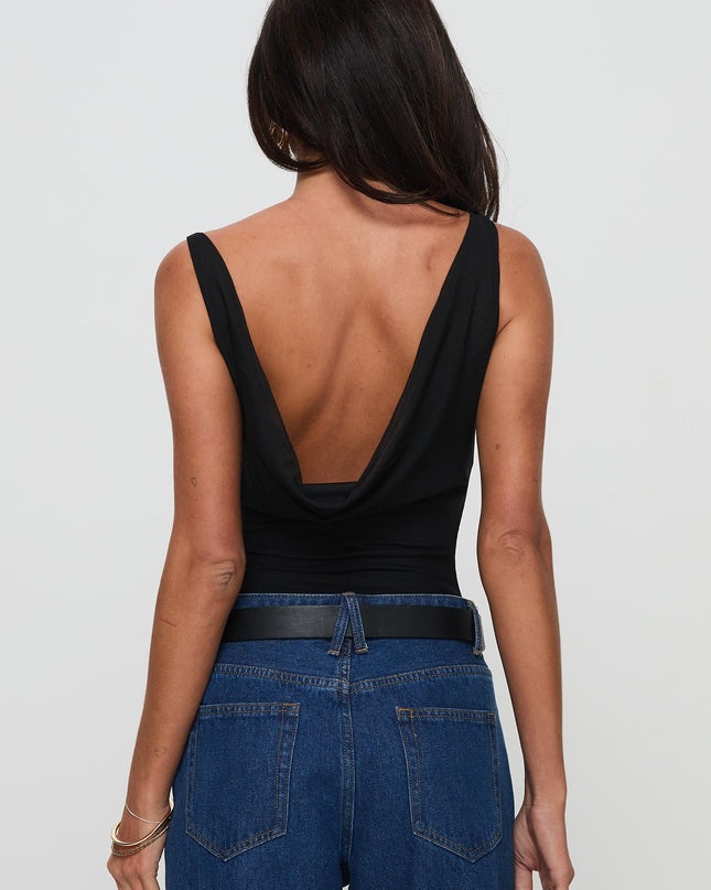 Axton Cowl Neck Bodysuit Black
