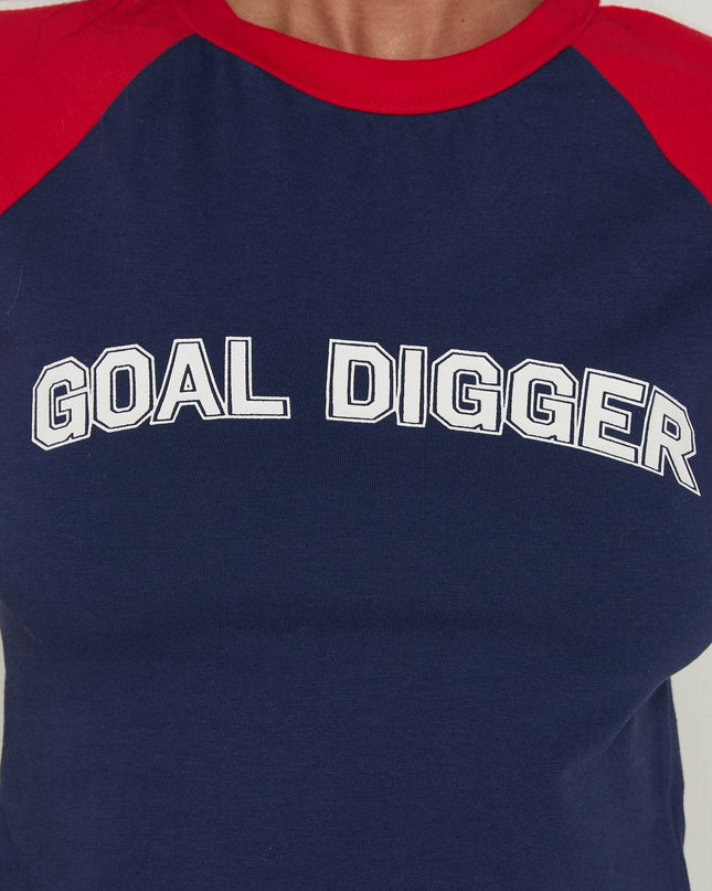 Goal Digger Graphic Baby Tee Red / Navy