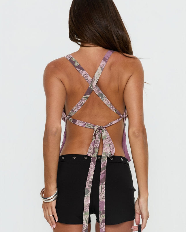 Eboni Multi Wear Cowl Neck Top Purple Multi