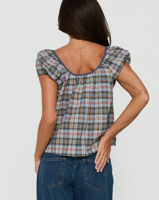 Luisetta Babydoll Top Blue Plaid