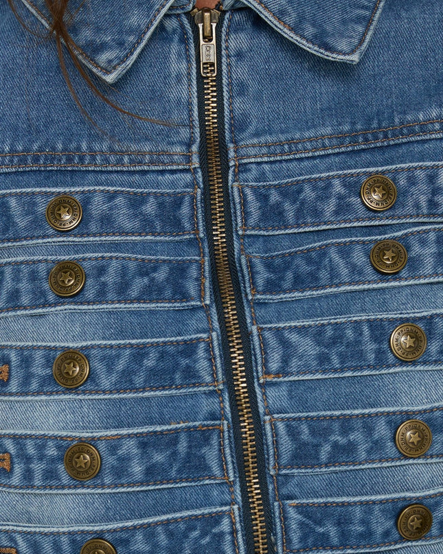 Kingstonn Military Denim Jacket Washed Blue