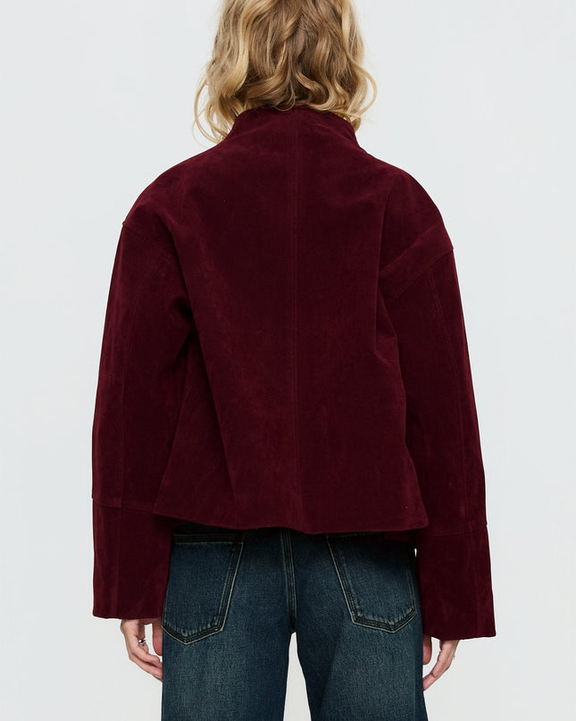 Jessalynn Faux Suede Zip Through Jacket Burgundy