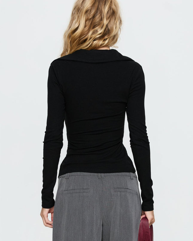 Meeghan Long Sleeve Button Up Top Black