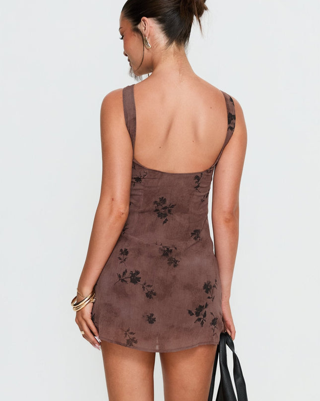 Edwyna Mini Dress Brown Floral