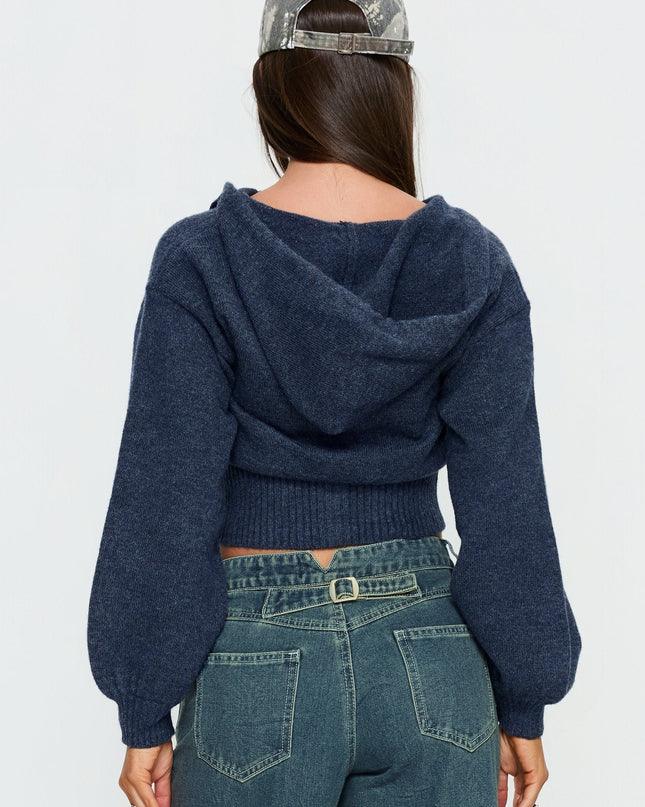 Kieley Zip Through Knit Hoodie Navy