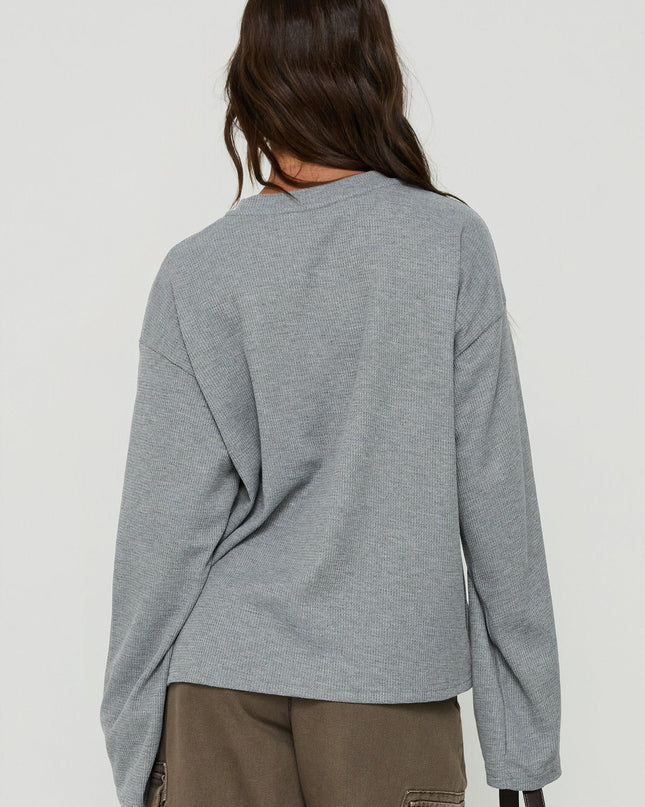 Arlla Waffle Jersey Long Sleeve Top Grey