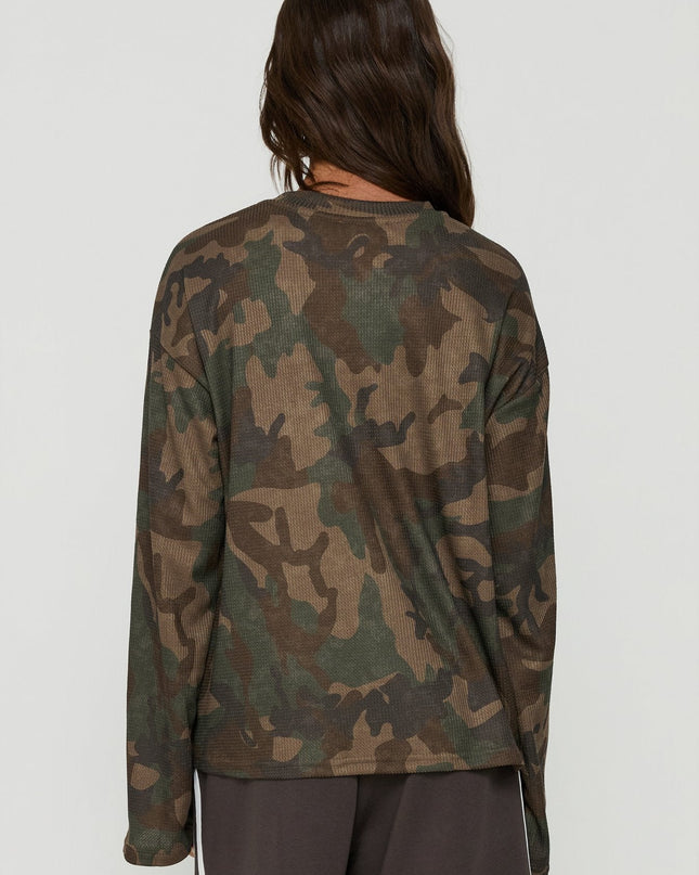 Arlla Waffle Jersey Long Sleeve Top Camo