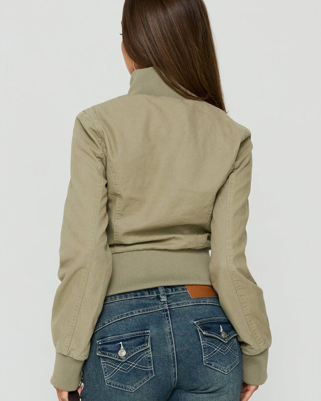 Marykate Funnel Neck Fitted Jacket Khaki