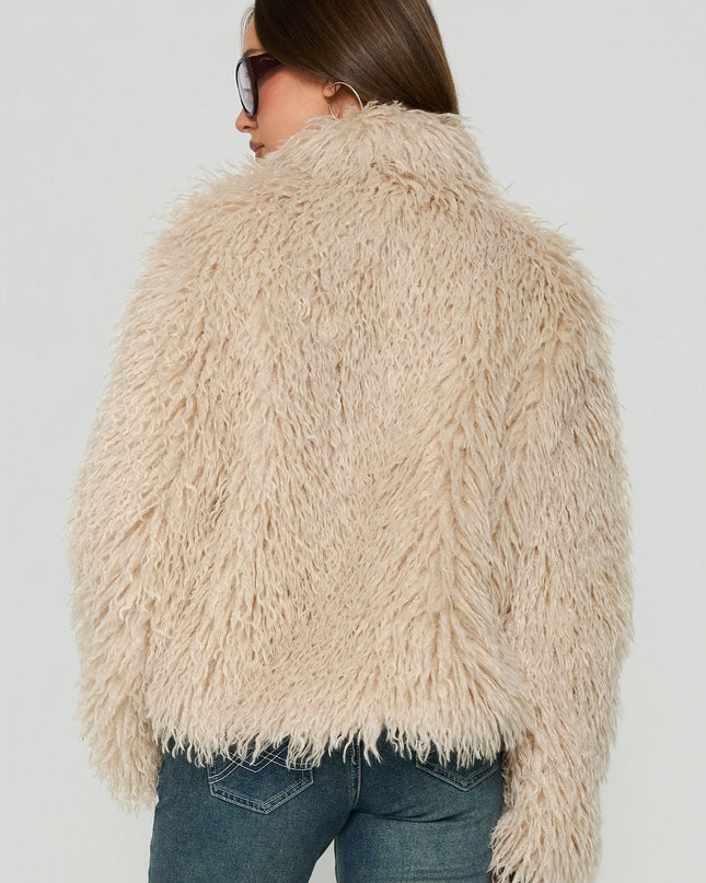 Kaiero Oversized Faux Fur Shag Jacket Cream