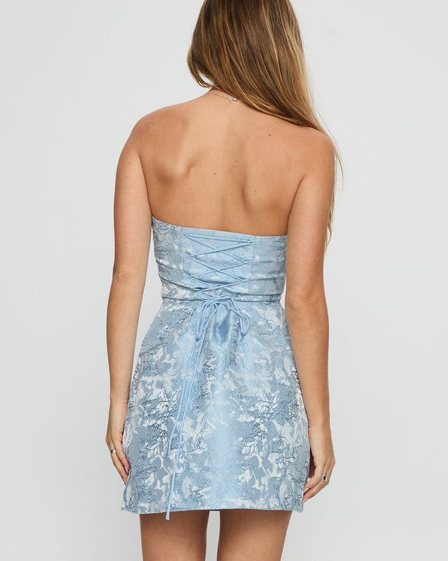 Heaven Sent Strapless Mini Dress Blue