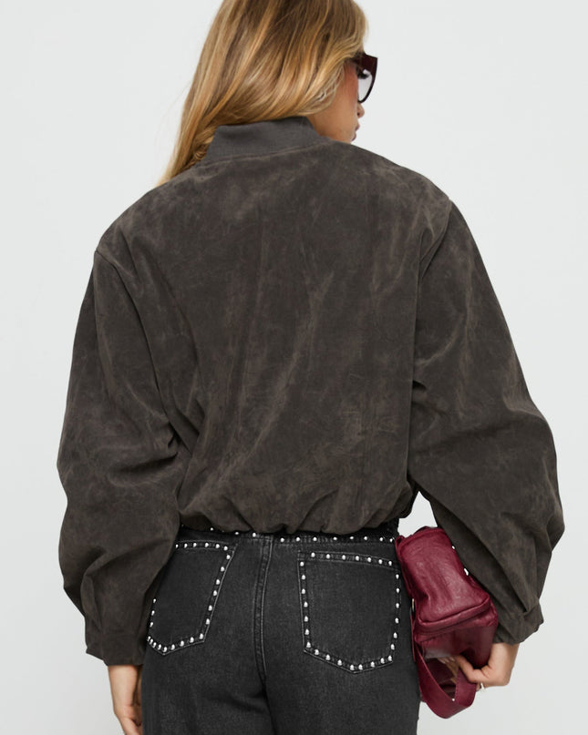 Mastery Faux Suede Bomber Jacket Charcoal