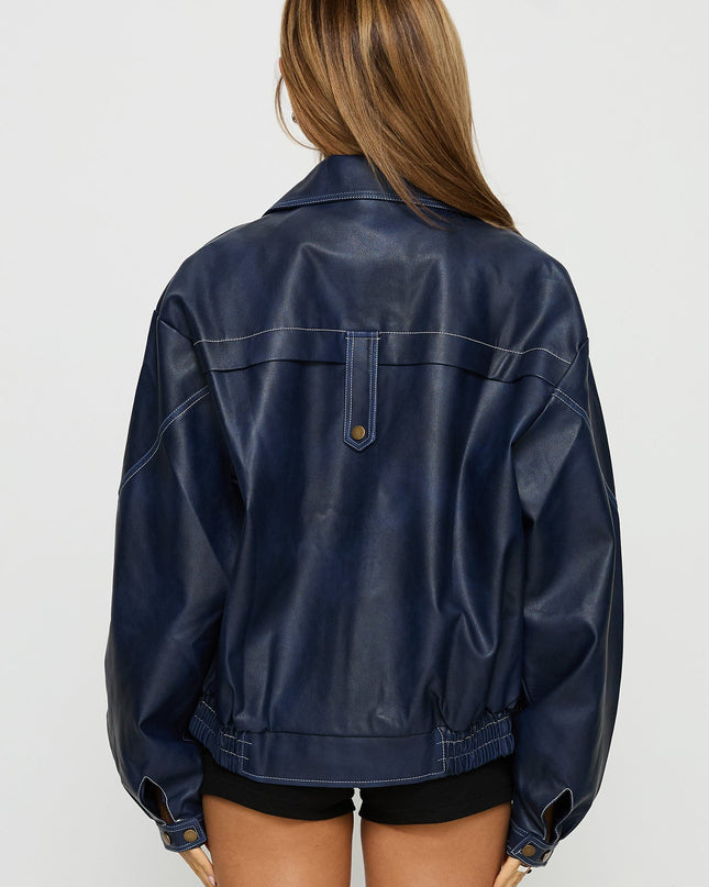 Jaxton Faux Leather Jacket Navy