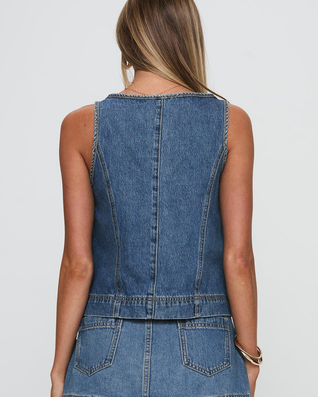 Stefenie Denim Tie Top Mid Wash