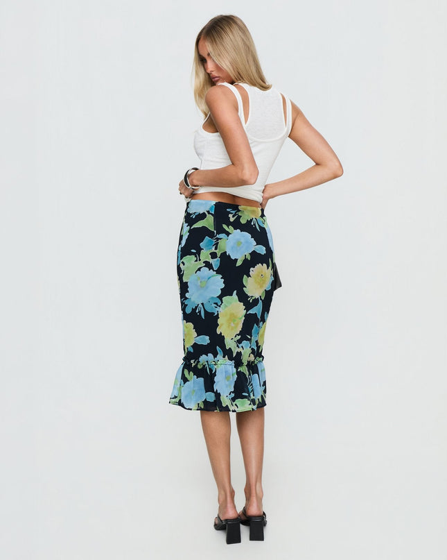 Tarla Midi Skirt Crystal Black Flower