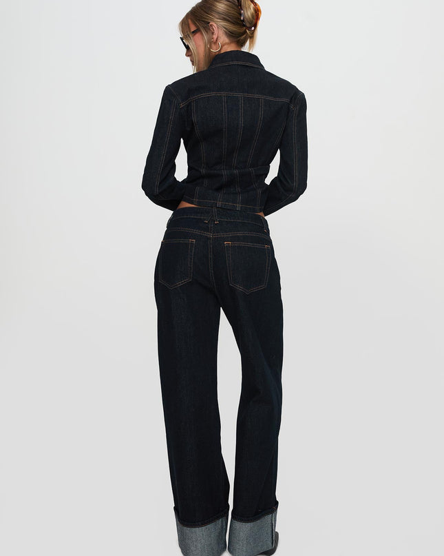Top Model Low Rise Straight Leg Cuffed Jean Dark Denim
