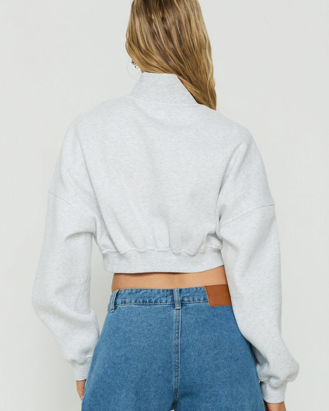Astridd 3/4 Zip Cropped Jumper Grey Marle