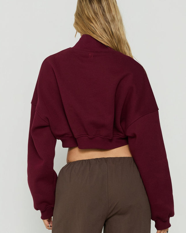 Astridd 3/4 Zip Cropped Jumper Cherry