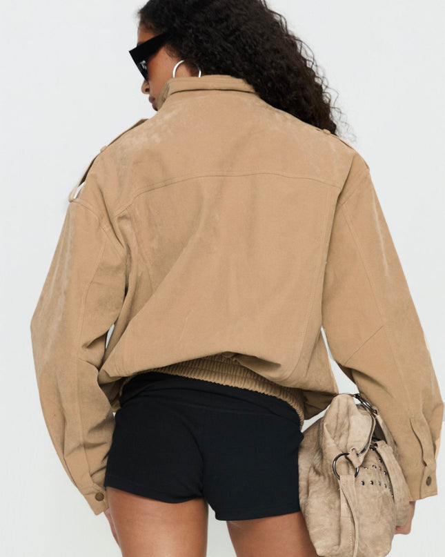 Double Life Funnel Neck Cargo Jacket Beige