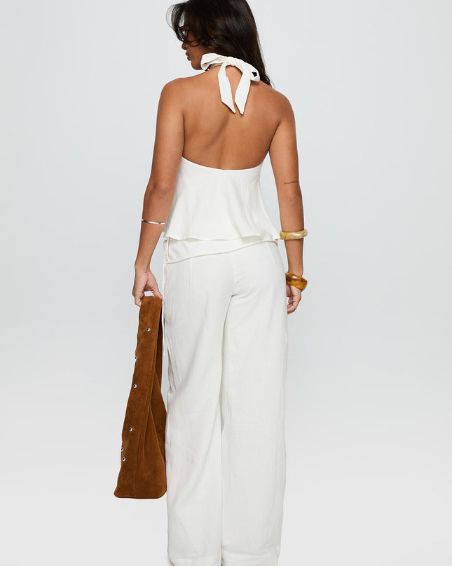 Silver Moon Linen Blend Tie Pants White