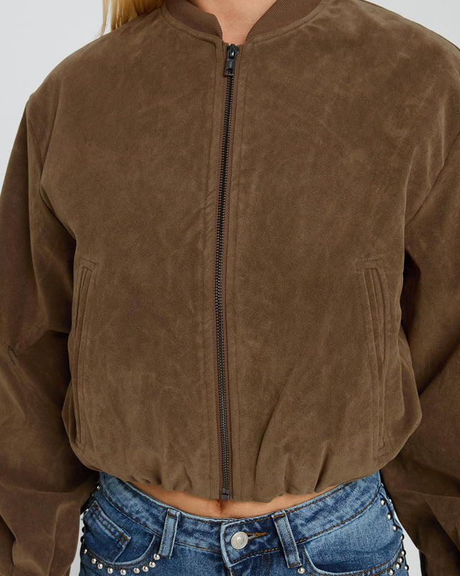 Mastery Faux Suede Bomber Jacket Brown