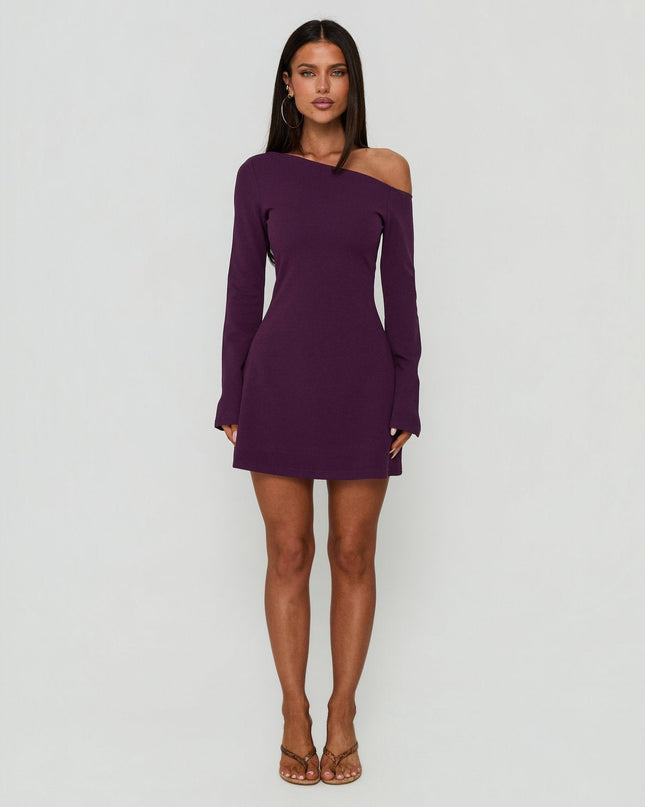 Adrietta Long Sleeve Off Shoulder Mini Dress Plum Noir