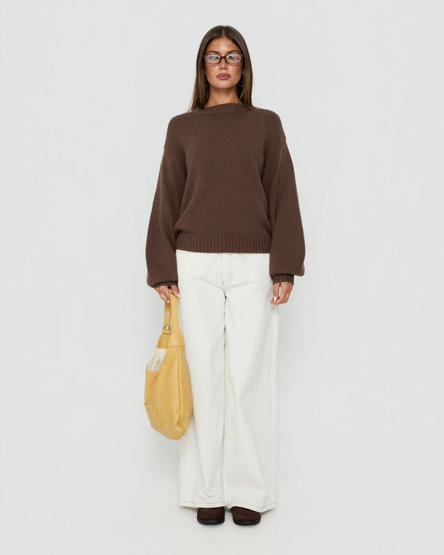 Harmony Balloon Sleeve Knit Sweater Dark Brown